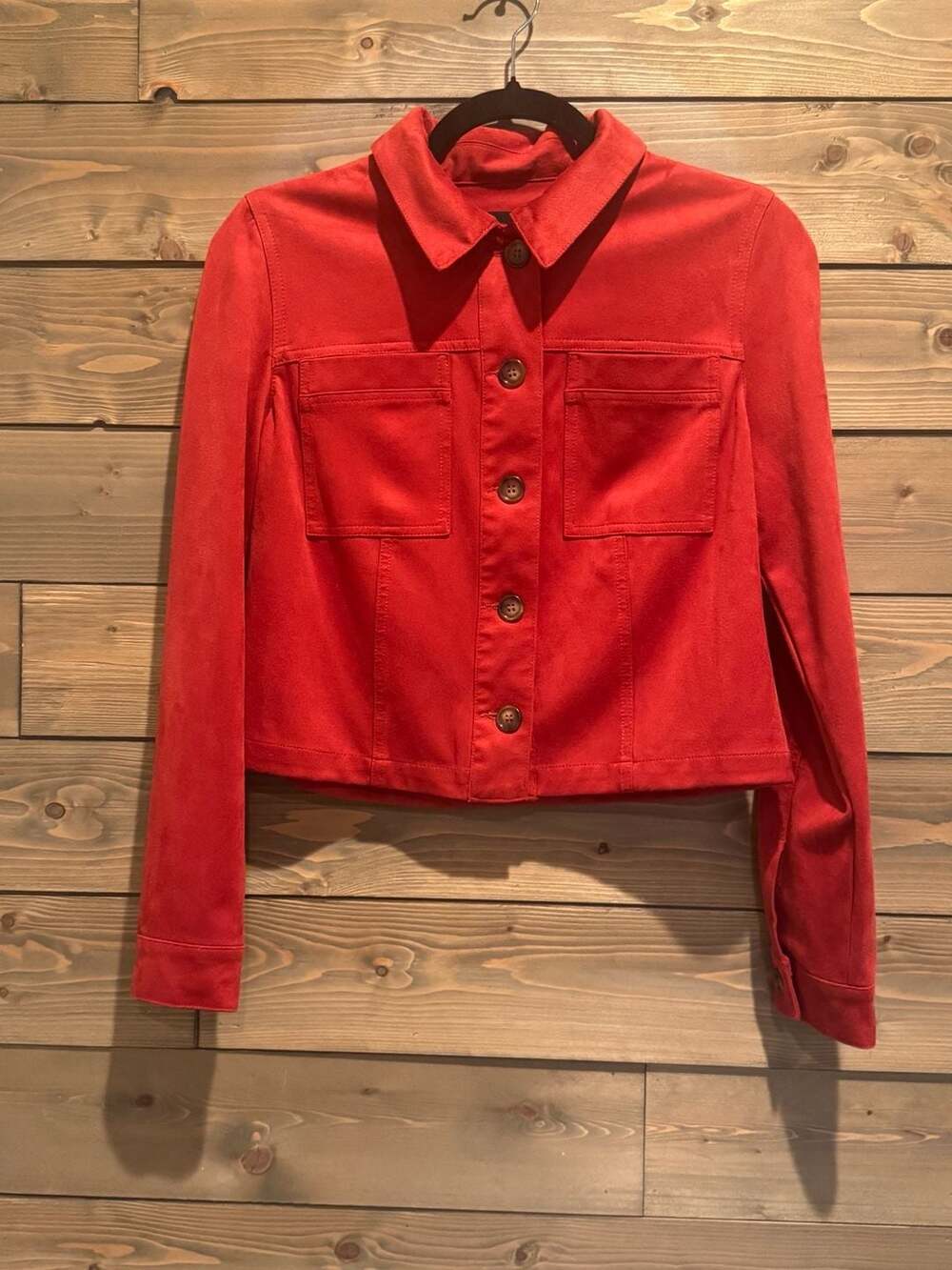 KUT from the Kloth Red Faux Suede Button Front Jacket Size S